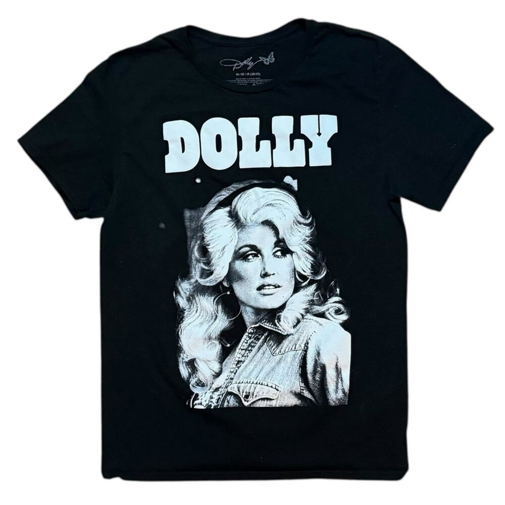 Dolly Parton Graphic “Dolly” T-Shirt Black White Print Cowgirl Country Western M - Picture 2 of 6